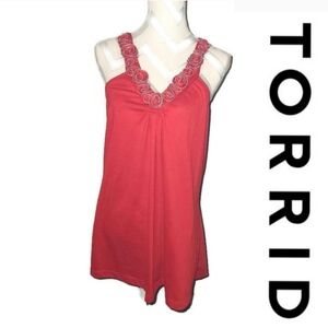 TORRID Red V-Neck Tank Top with Silver Zipper Rosettes Straps size 3